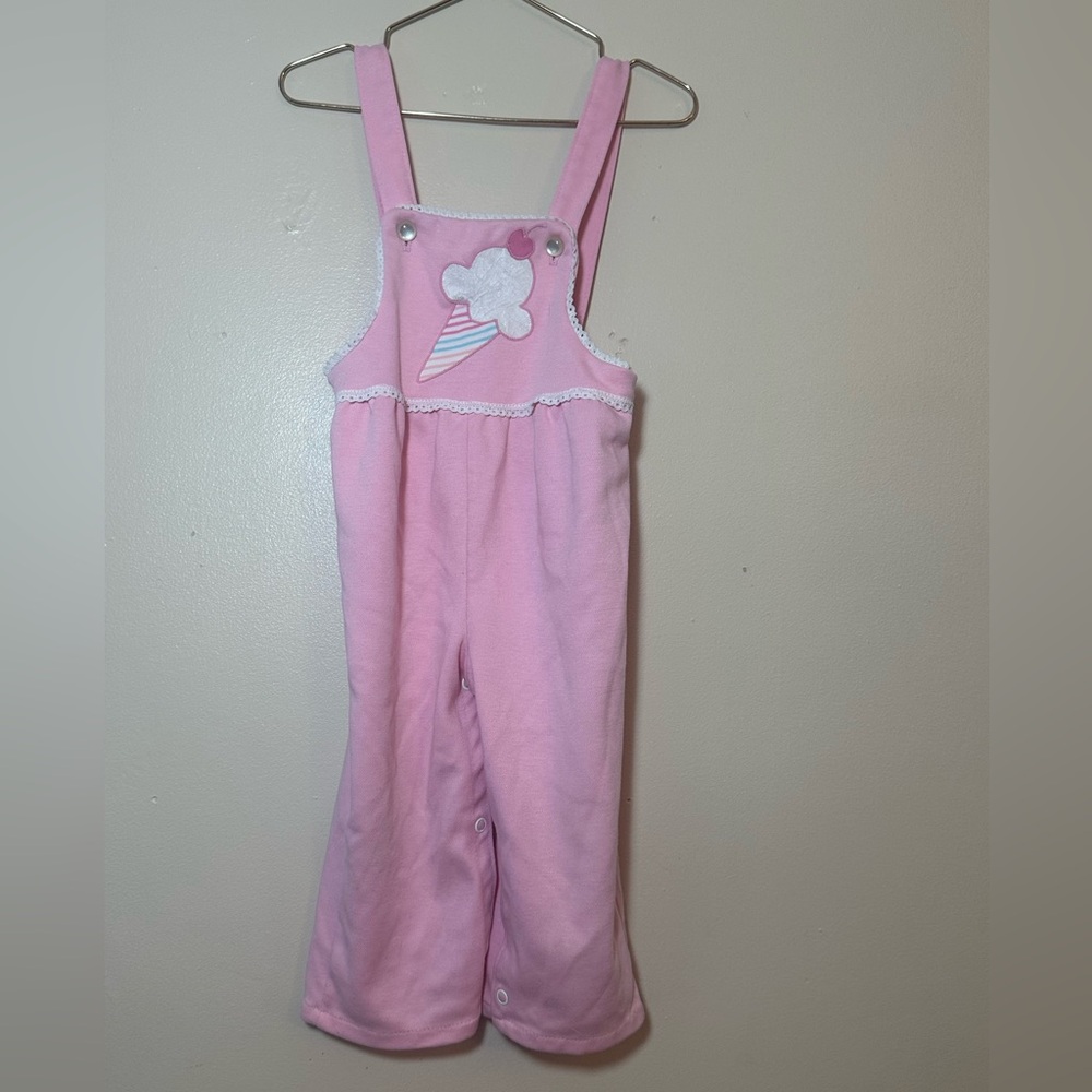 Vintage Baby Girl 24 Month Grandmas Love Pink Ice Cream Overalls Jumpsuit